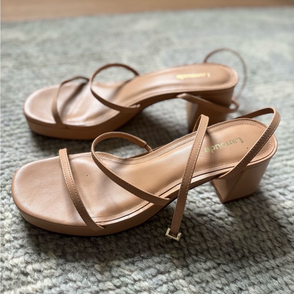Larroude Tan Heeled Gio Sandal